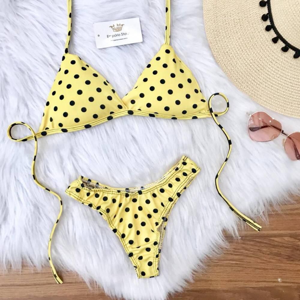 BIQUÍNI MEIA TAÇA ANDRÉIA AMARELO NEON CANELADO GLOW - Rosa Imperial