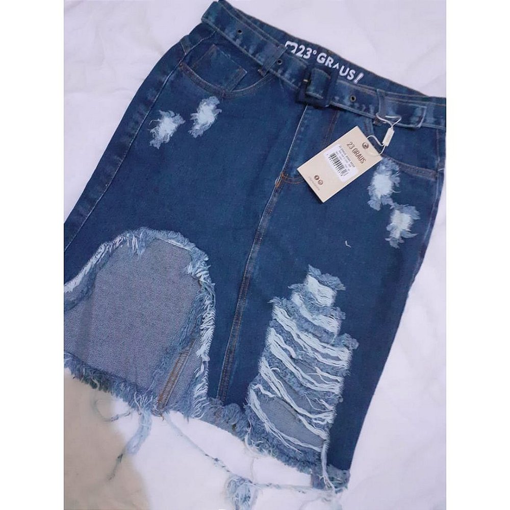 saia jeans cintura alta desfiada
