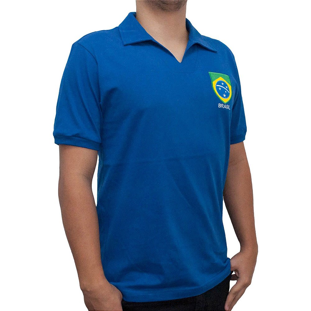 Camisa Retrô Brasil - Polo Azul - Camisas Retrô Mania