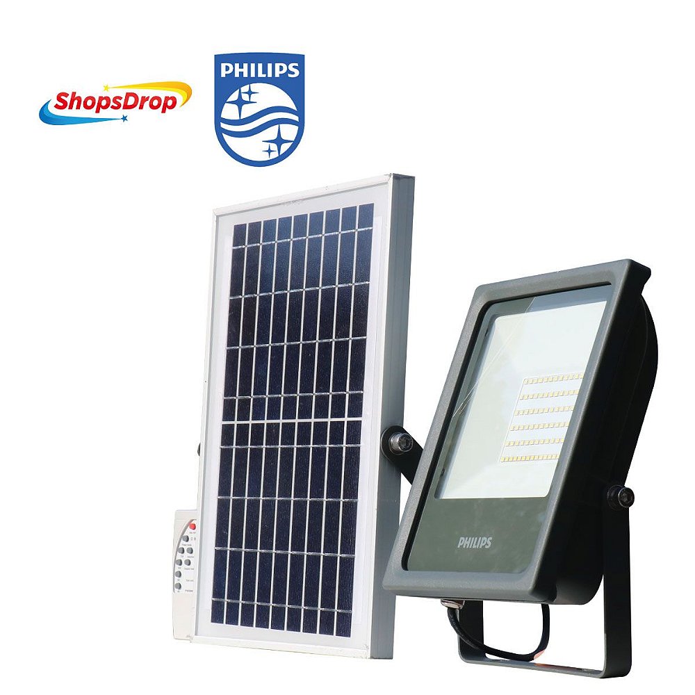 Refletor Led Solar Philips 10w 5700K c/Painel solar IP66 Shopsdrop Sua loja, nosso Shopping