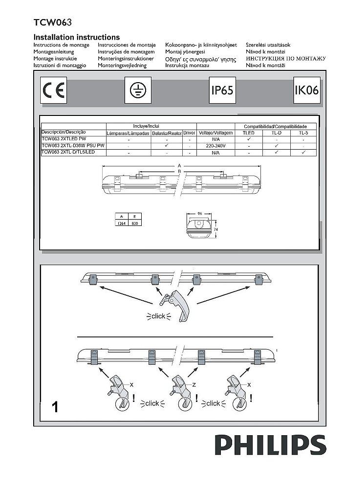 Luminária Hermética Waterproof TCW063 2XTLD/TL5/LED Philips Shopsdrop