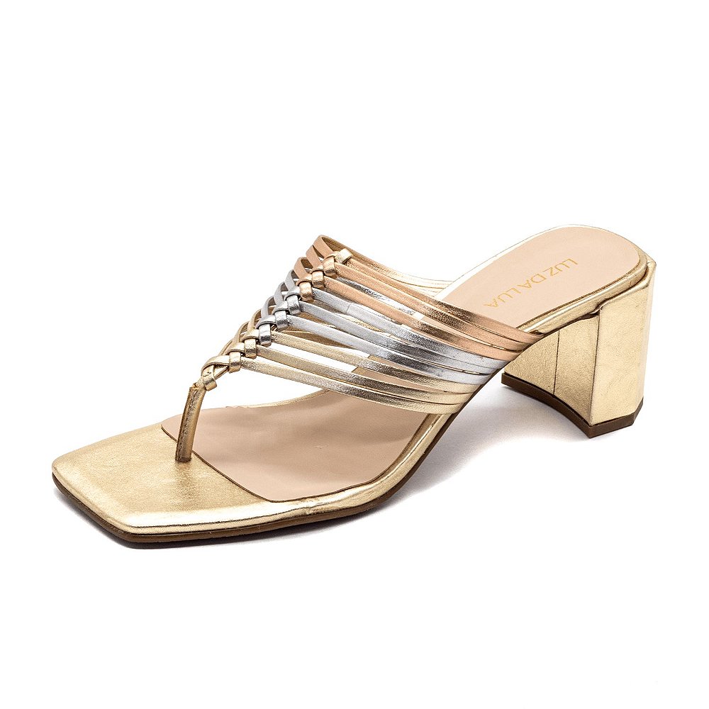 Tamanco Salto Grosso Luz da Lua Feminino Ouro - Lumman Calçados | Sua  Sapataria Online
