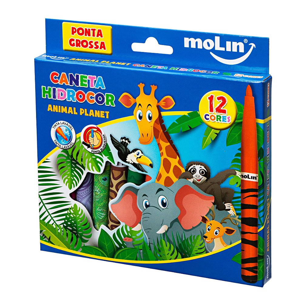 Caneta hidrocor Animal Planet com 12 unidades – MOLIN - Fofuras da Sol papelaria Caneta hidrocor Animal Planet com 12 unidades – MOLIN - Fofuras da Sol papelaria