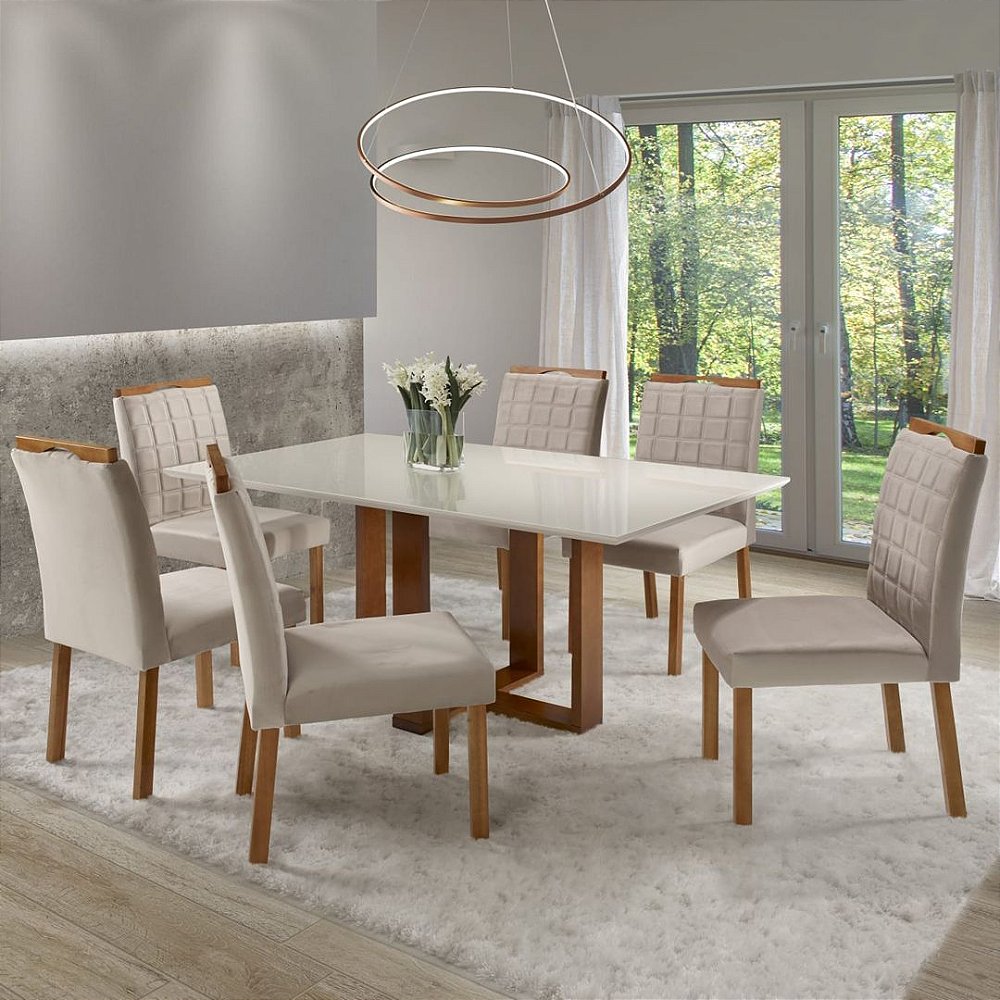 Conjunto Mesa de Jantar Completa 6 Cadeiras Estofadas - Móveis Pontalle |  Loja de Móveis e Artigos de Decoração