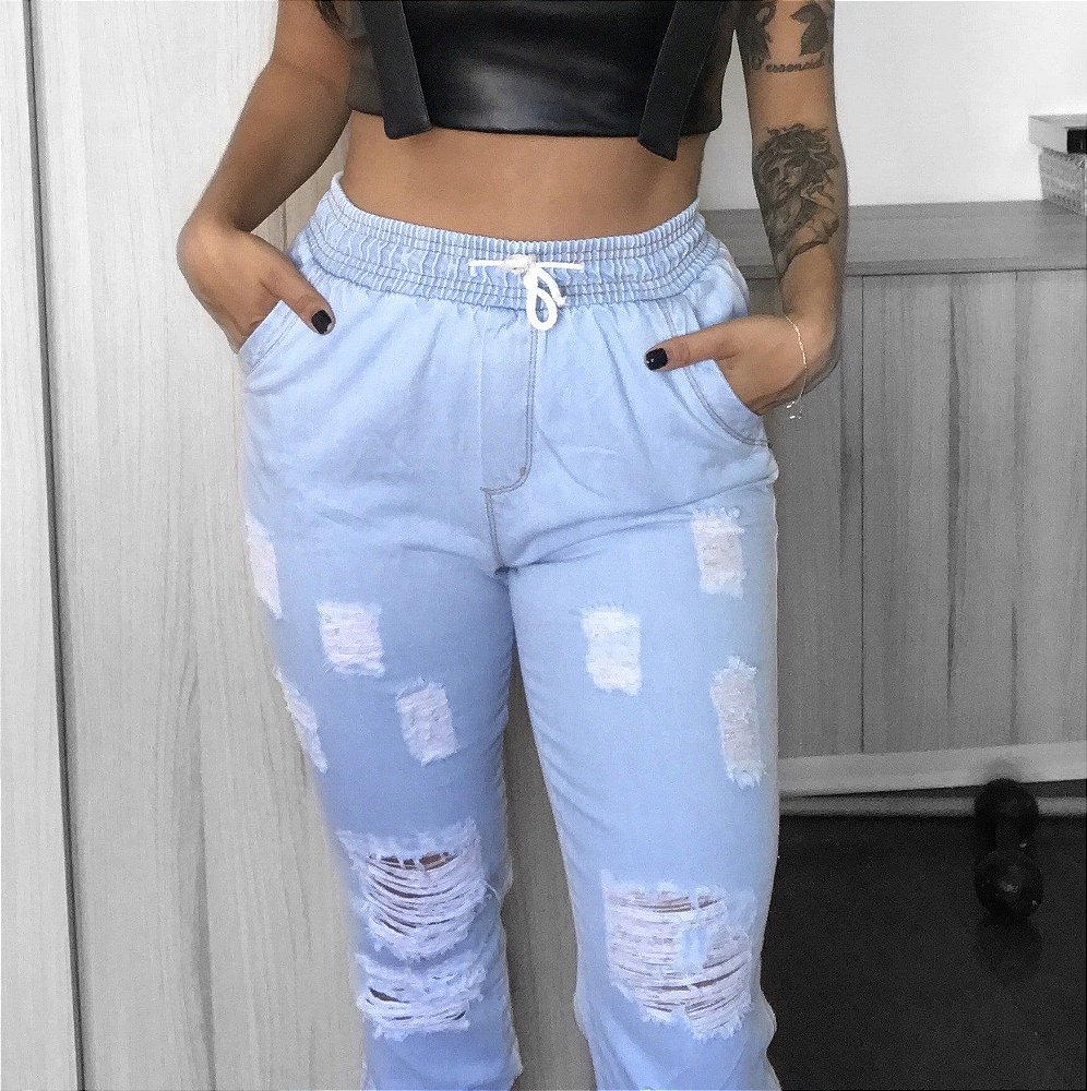 calça jogger destroyed feminina