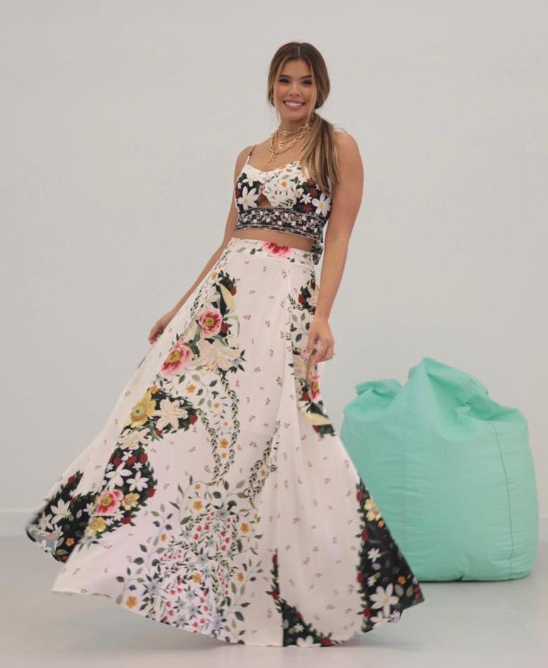 saia longa e cropped estampado