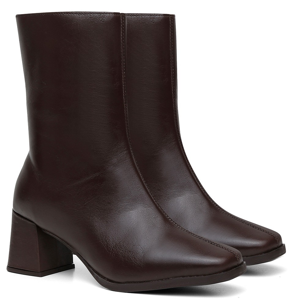 Bico Quadrado Bota Cano Longo Cafe Bota Feminina Couro Cano Médio