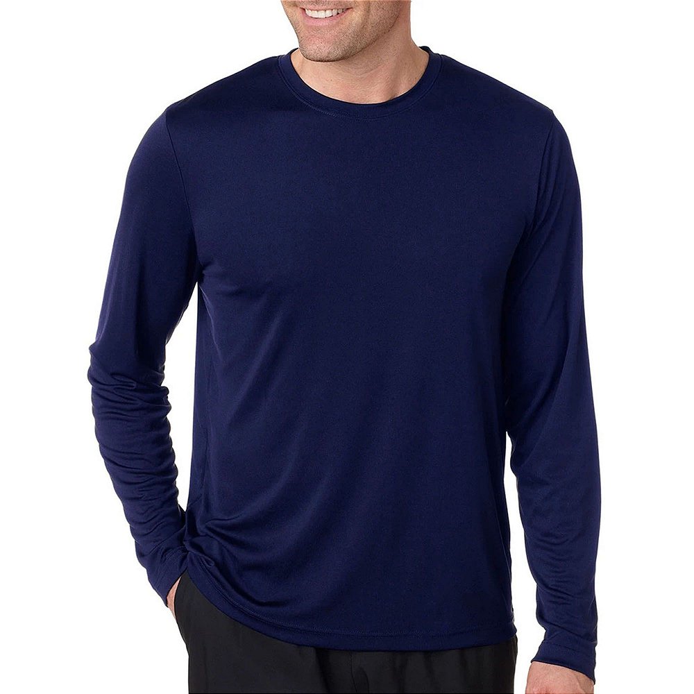 Camiseta Manga Longa Básica Azul Marinho 100% Algodão - Vesttuario Roupas e  Acessórios