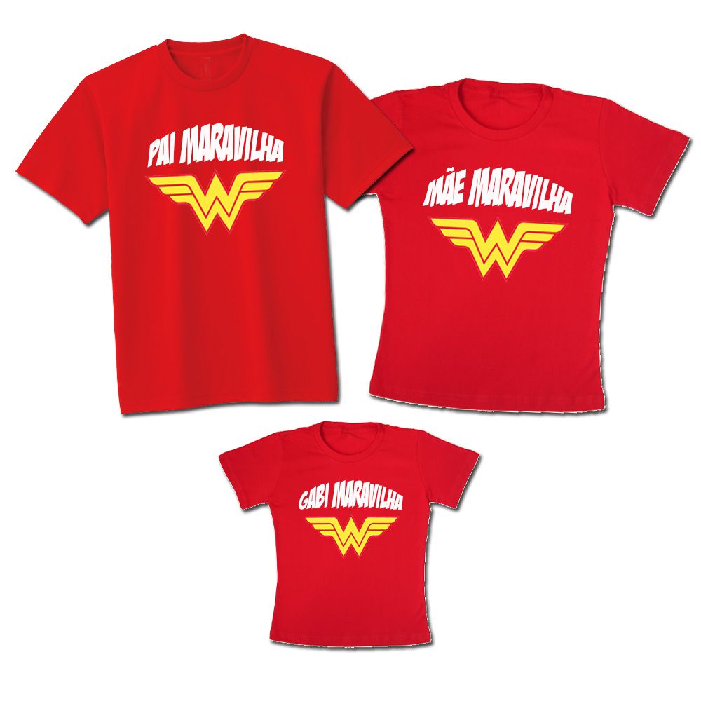 Kit Familia Personalizado Mulher Maravilha Simbolo Espaco Qk