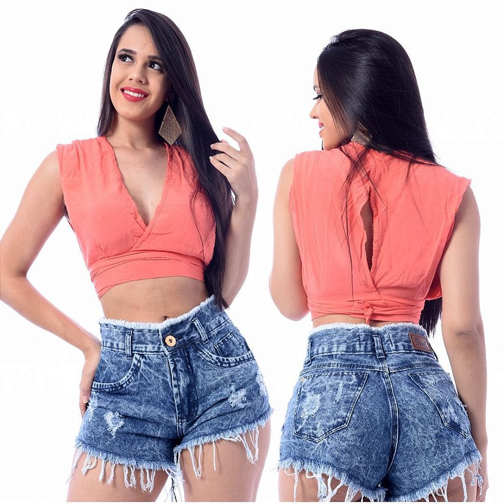 shorts desfiado na cintura alta