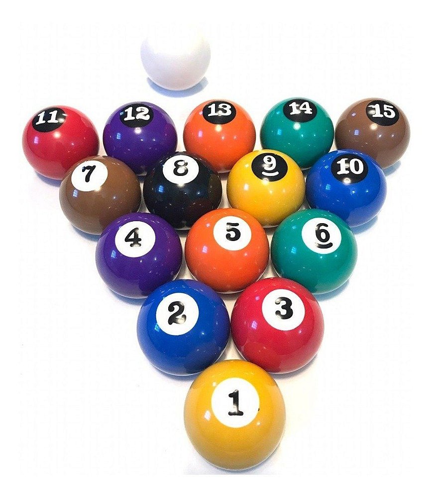 Jogo de bolas 1 a 15 + bola branca - 54mm - Nelson Bilhares