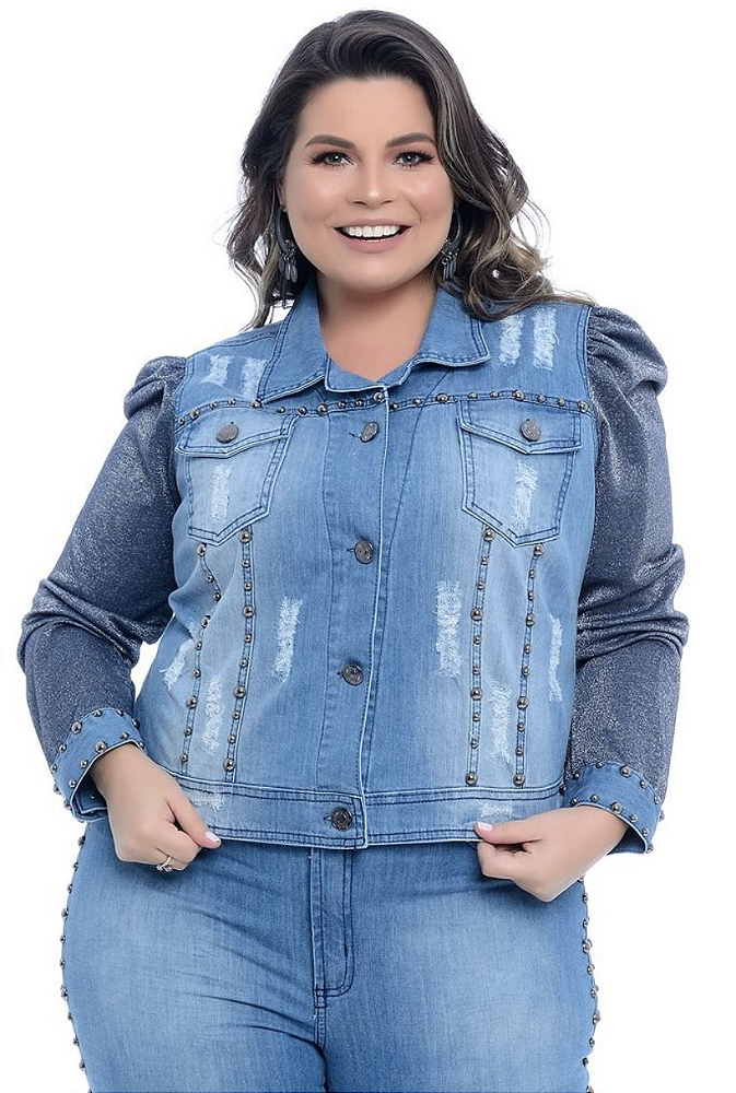 jaqueta jeans com brilho
