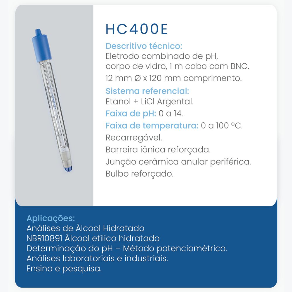 Eletrodo pH Álcool Etílico HC400E - HYDROCORE