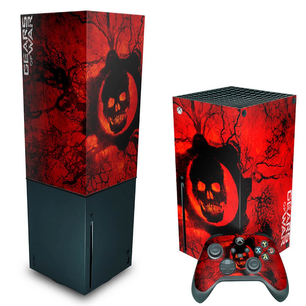 KIT Xbox Series X Skin e Capa Anti Poeira Gears of War Skull Pop Arte Skins KIT Xbox Series X Skin e Capa Anti Poeira Gears of War Skull Pop Arte Skins