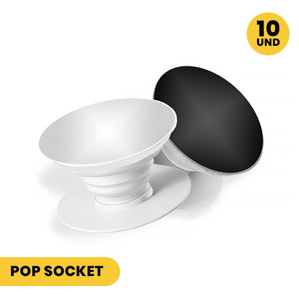 Pop Socket Espelhado Preto e Prata | Premium - CarreGo Atacadista