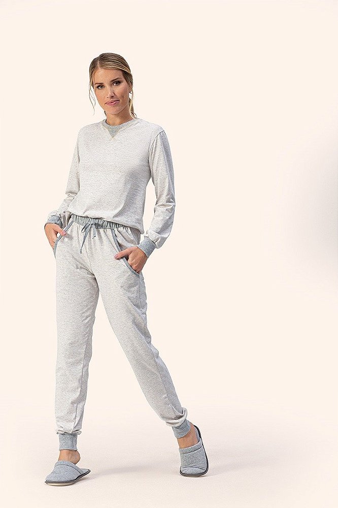 Pijama longo feminino com punho e bolso mescla - Lua Encantada - Natural  Conforto - Moda feminina, Infantil, Masculina, fitness e básica.