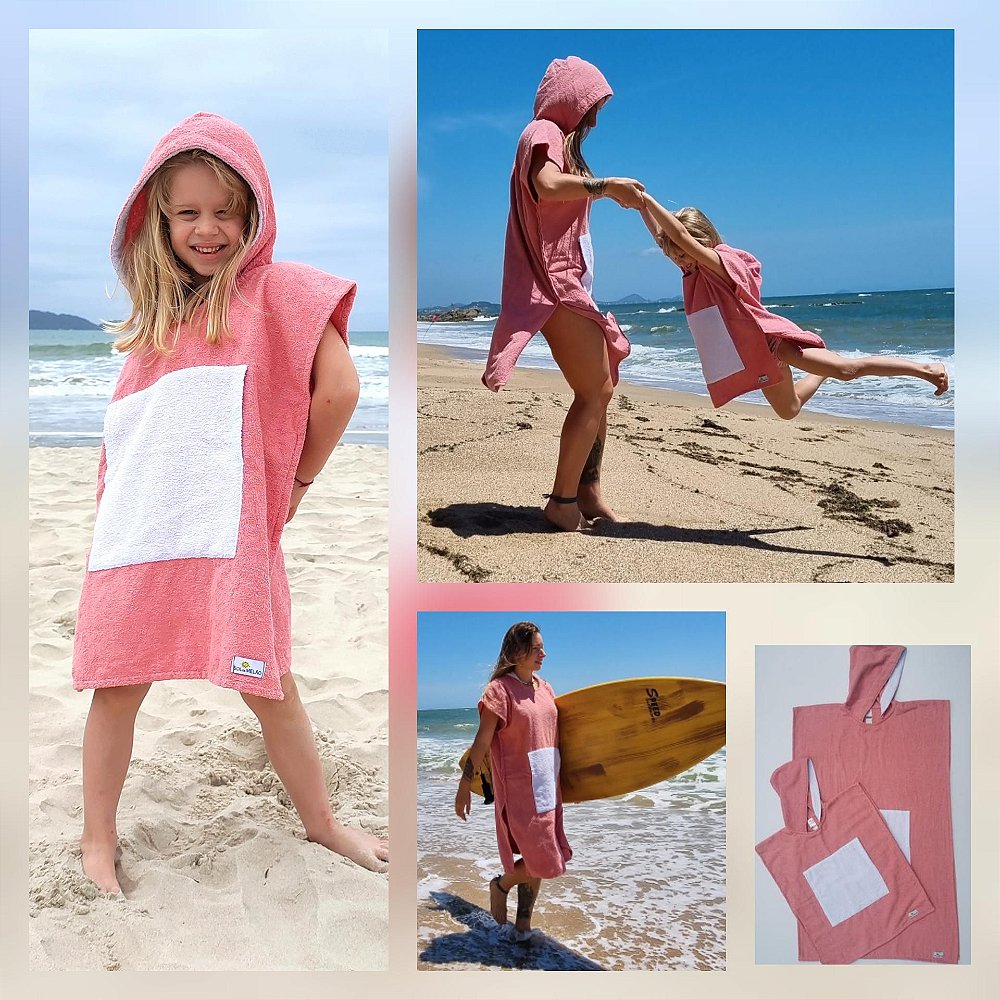 toalha surf infantil - PREMIUM - ROSA BLUSH - P M G e ADULTO MELÃO
