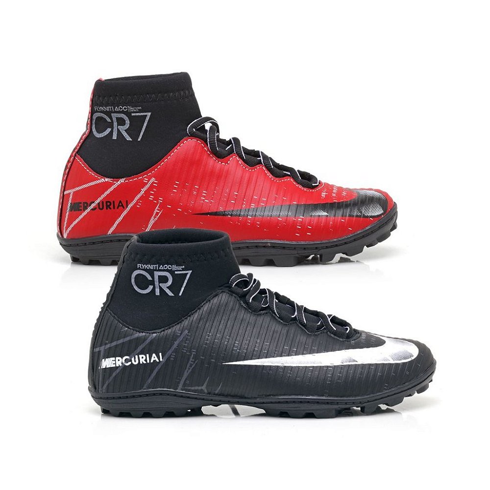Kit 2 Chuteiras Society Nike Mercurial Cr7 Vermelho e Preto - DLUXE SHOES |  Escolha Ideial Para você