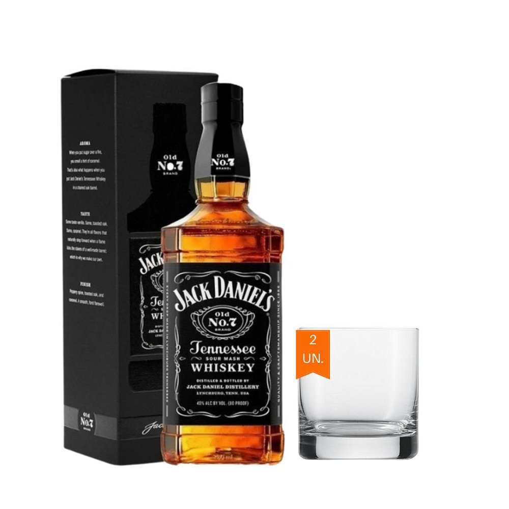 Kit Whisky Jack Daniels 1 Litro + 2 Copos De Vidro - Up Drinks
