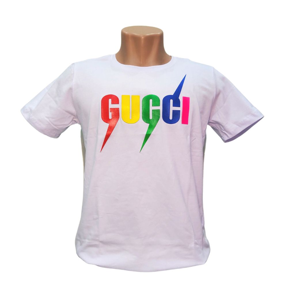 Camiseta Gucci Branca Estampa Colorida Tamanho M - Urban Vip