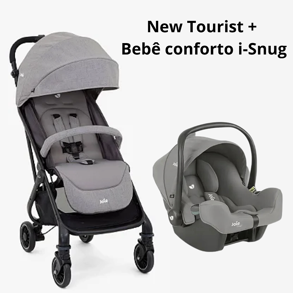 Kit Carrinho New Tourist Cinza e Bebê Conforto i-Snug Cinza Pebble