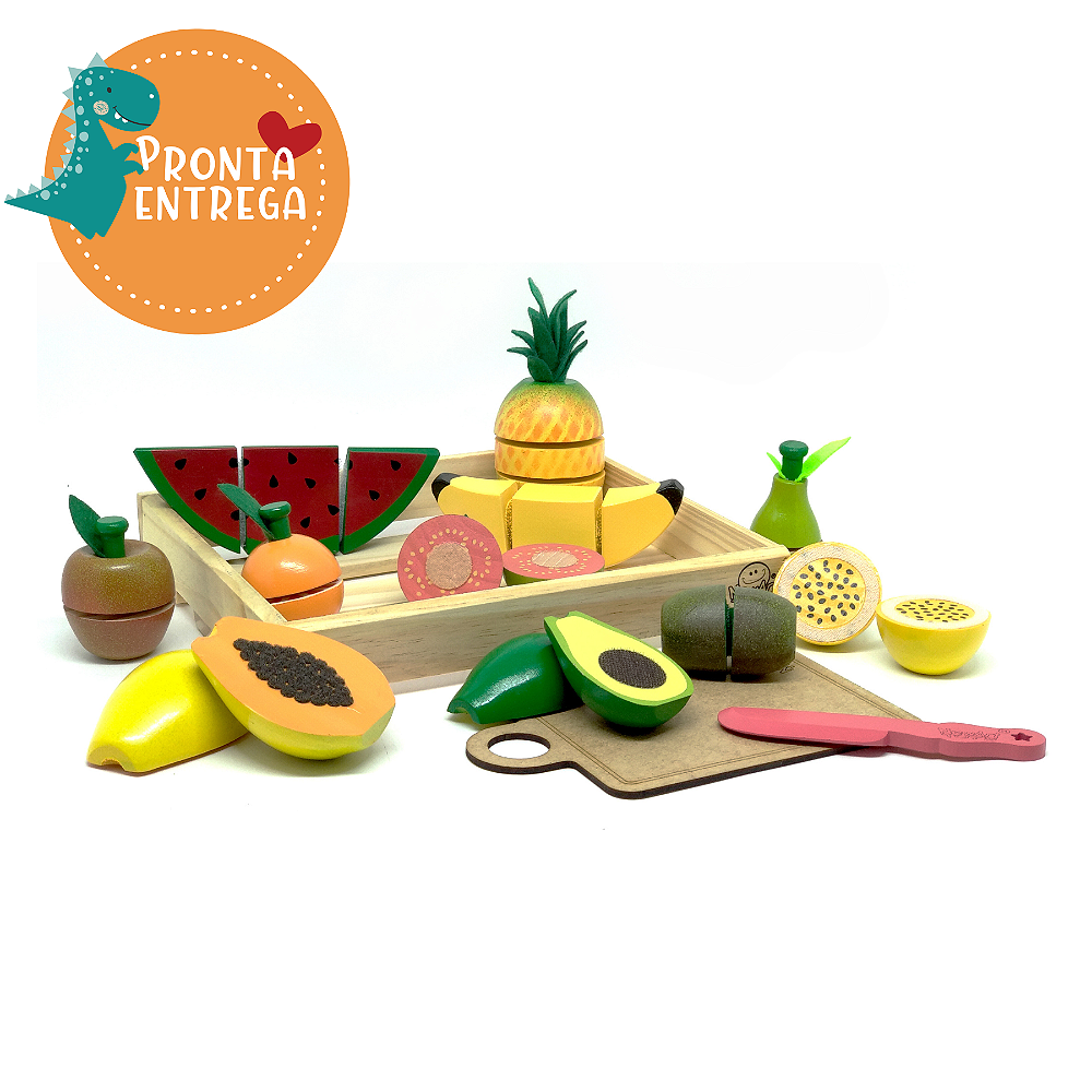 Kit Frutas de Brinquedo Comidinha Infantil Faca Tábua 27 Pçs