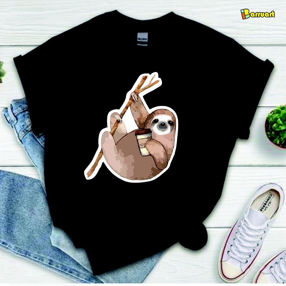 Camiseta Animais Café Lover Bicho Preguiça Algodão - Barruart