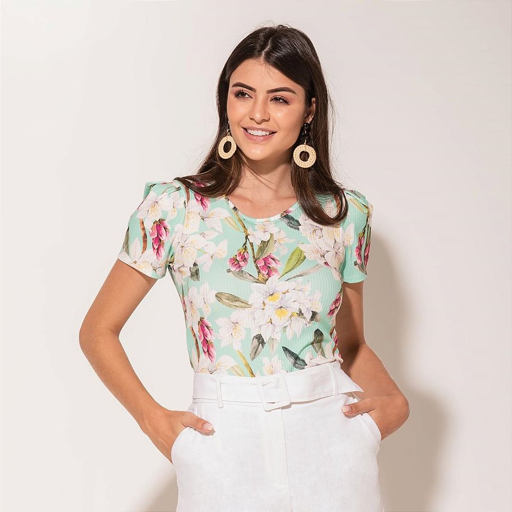 blusa canelada estampada