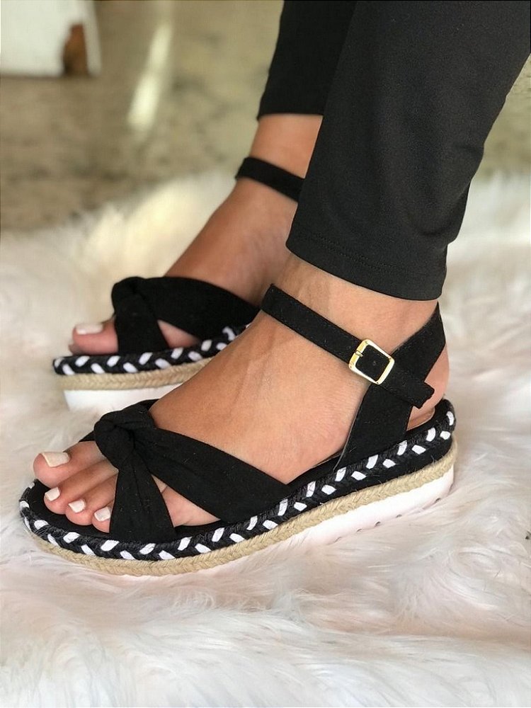 Sandalia flatform preta corda Clearance