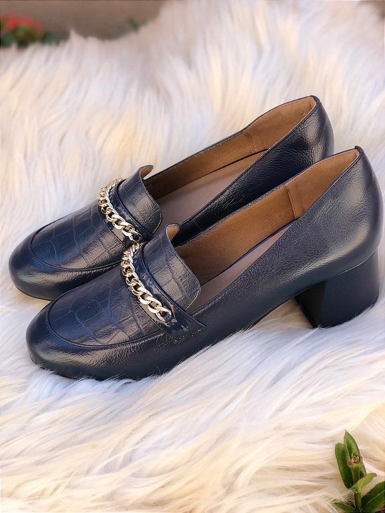 Sapato Azul Marinho com Corrente Dourada - Mariotti Calzature - Calçados e  Acessórios