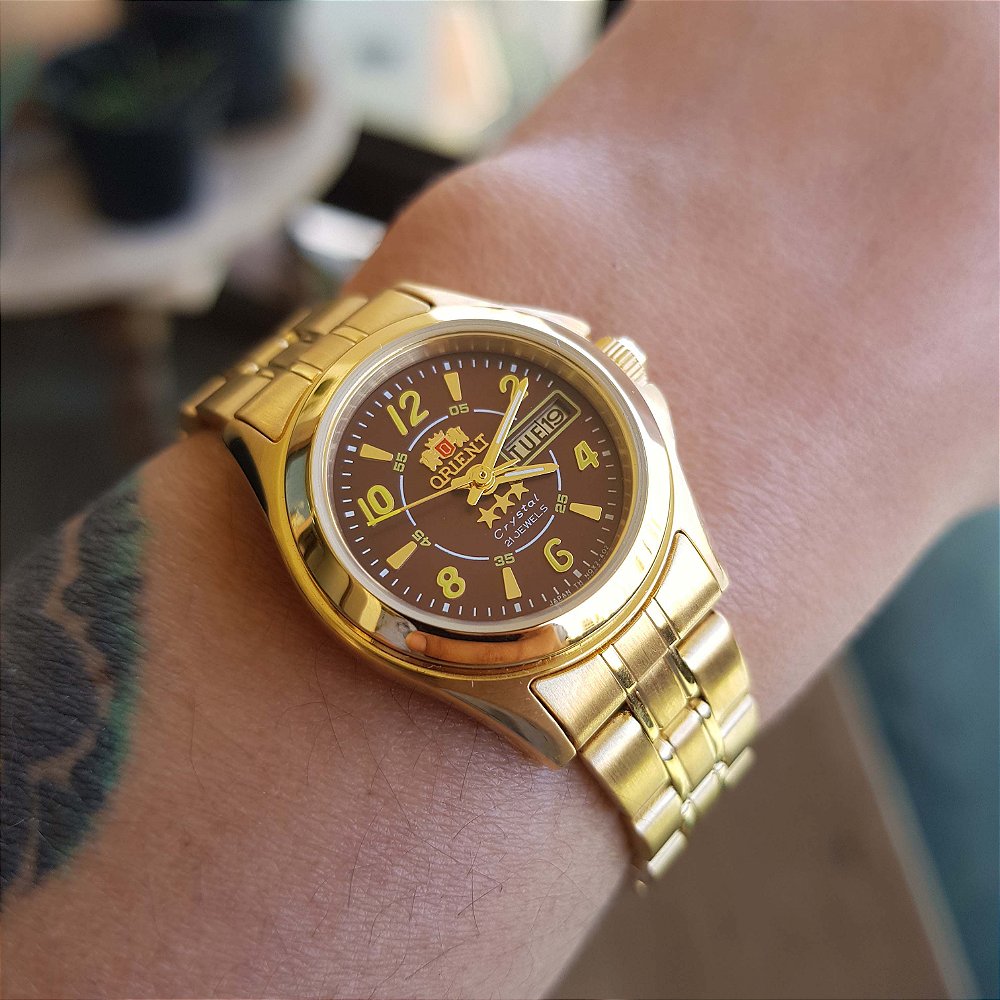 orient crystal 21 jewels 3 estrelas dourado
