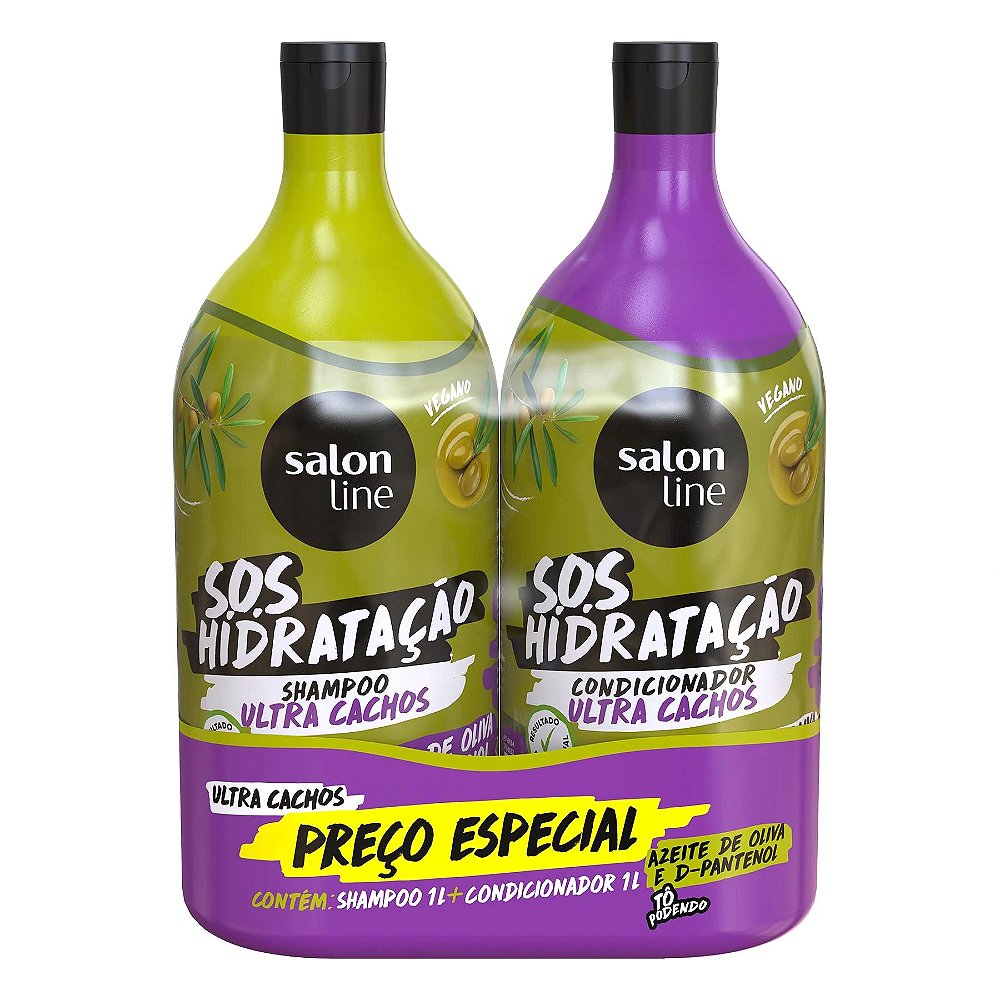 Kit Sos Hidratacao Ultra Cachos Salon Line Oleo De Ricino Manteiga De Karite Azeite De Oliva 1l Shampoo 1l Condicionador Luxus Cosmeticos