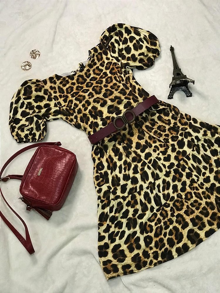 Vestido animal print manga bufante Clearance