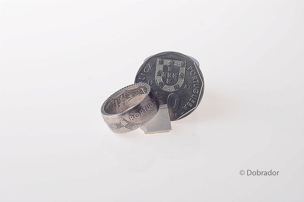 Anel com moeda antiga de Portugal 50 Escudos - Dobrador Anel - Anel  artesanal feito com moeda antiga