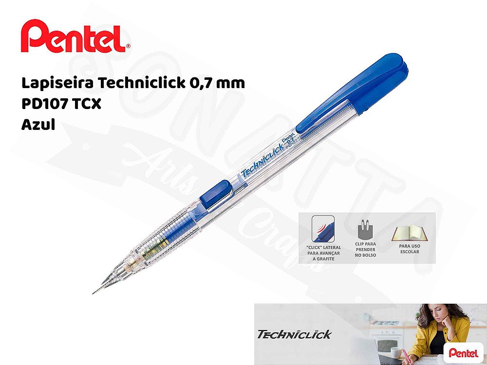 Lapiseira PENTEL Techniclick 0,7 Azul PD107T-CX (Blister) - Sonatta Arts &  Crafts