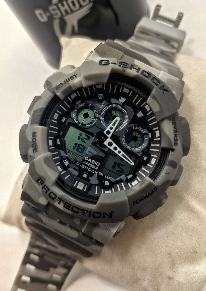 Relógio G-Shock Ga100 Camuflado Cinza Claro - A prova d'agua - Relogios  Varejo