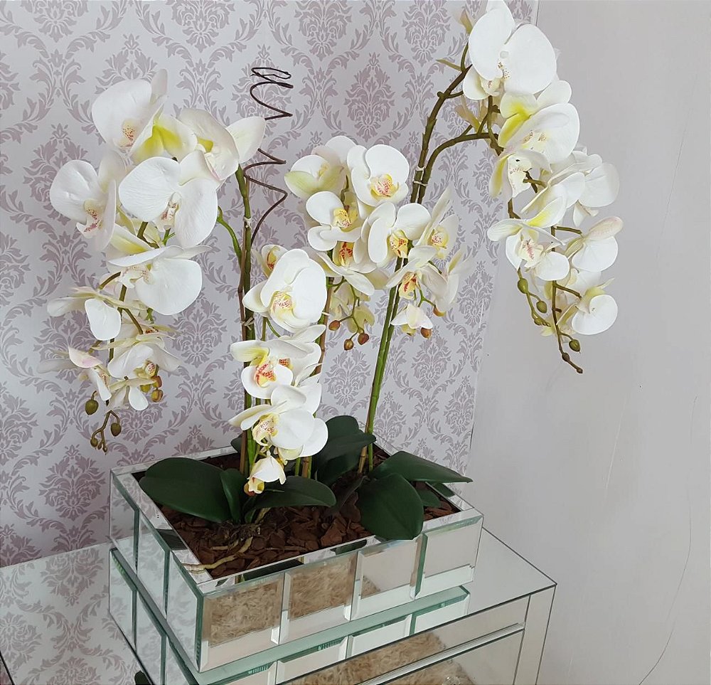 Centro De Mesa Orquídeas Brancas - Amplo Espaço - Especialistas em Móveis  Espelhados