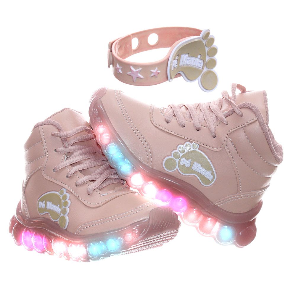 Tenis Infantil Pemania de Led Luz Meninas Com Pulseira Nude - Pemania  Calcados infantis