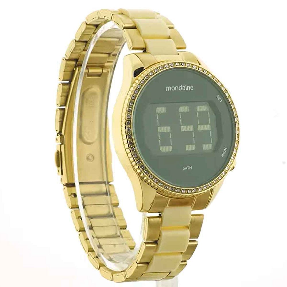 relógio mondaine digital dourado