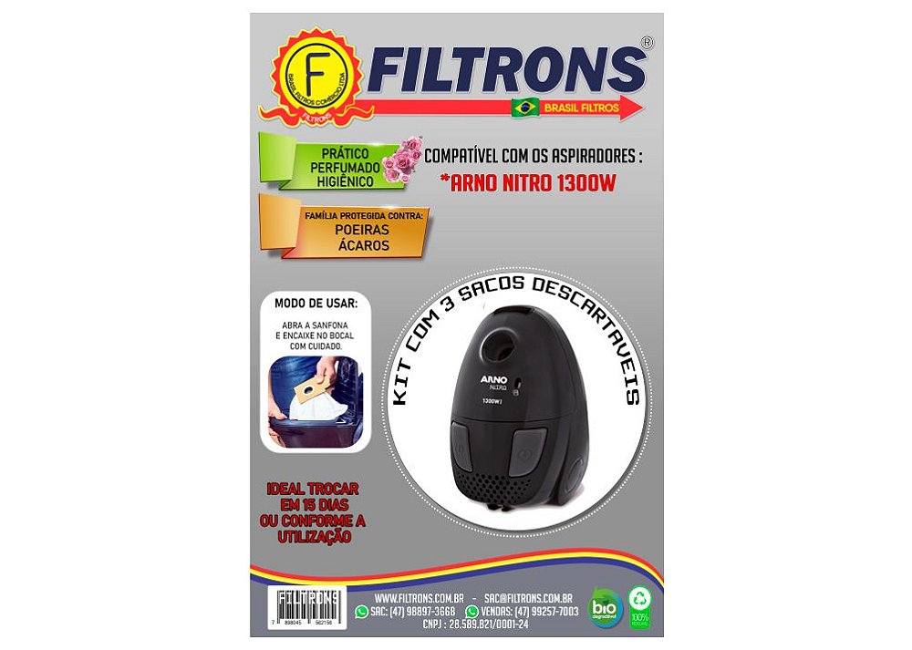 Filtro para Aspirador de Pó Arno Nitro 1300W com 3 peças Filtrons - Colher  de Panela