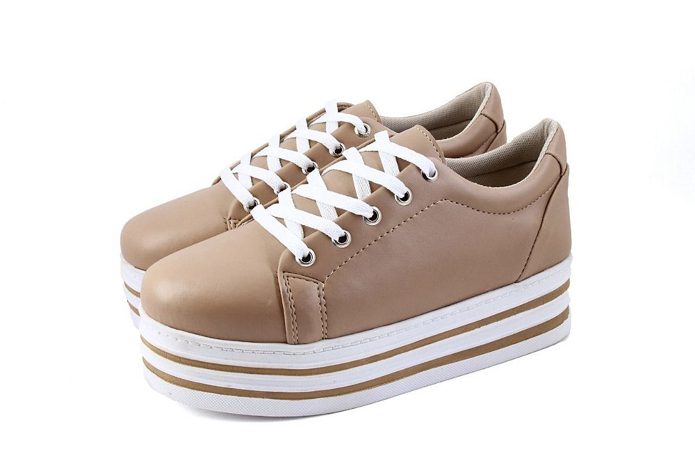 tênis sneaker nude feminino plataforma confortável loja seven brasil