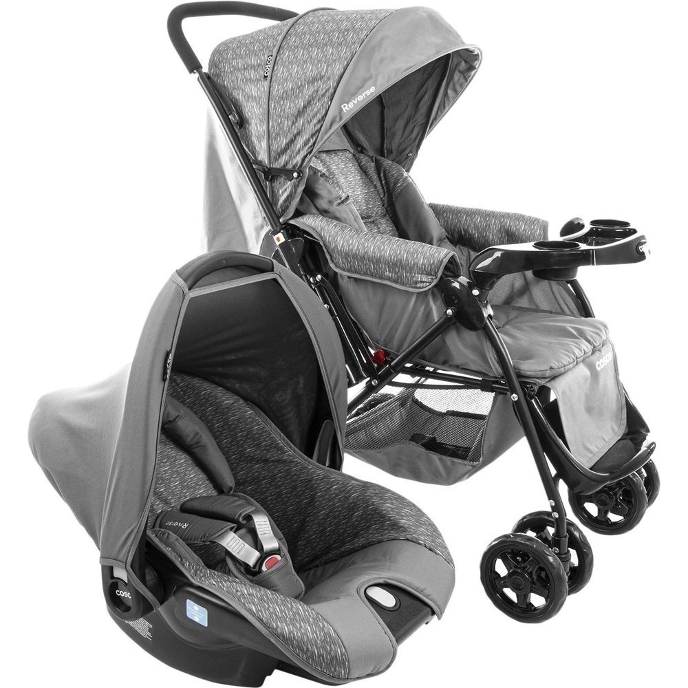 Carrinho de bebê travel system reverse preto rajado com bebê conforto Clearance