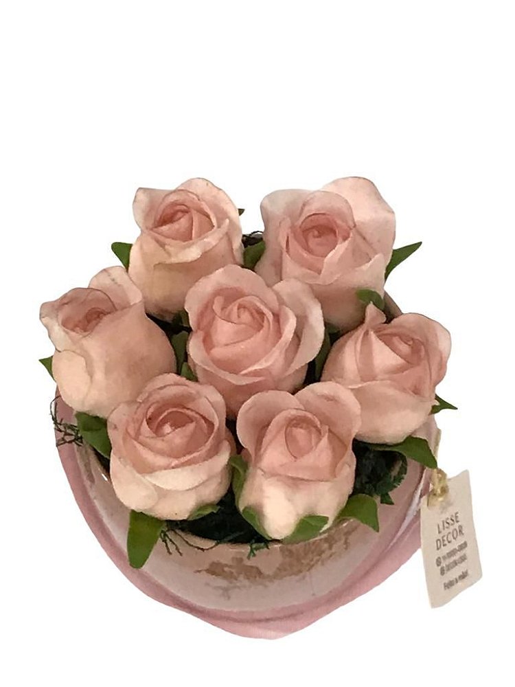 Arranjo de Flores 7 Rosas Permanentes Vaso Cerâmica Buquê - Lisse Decor
