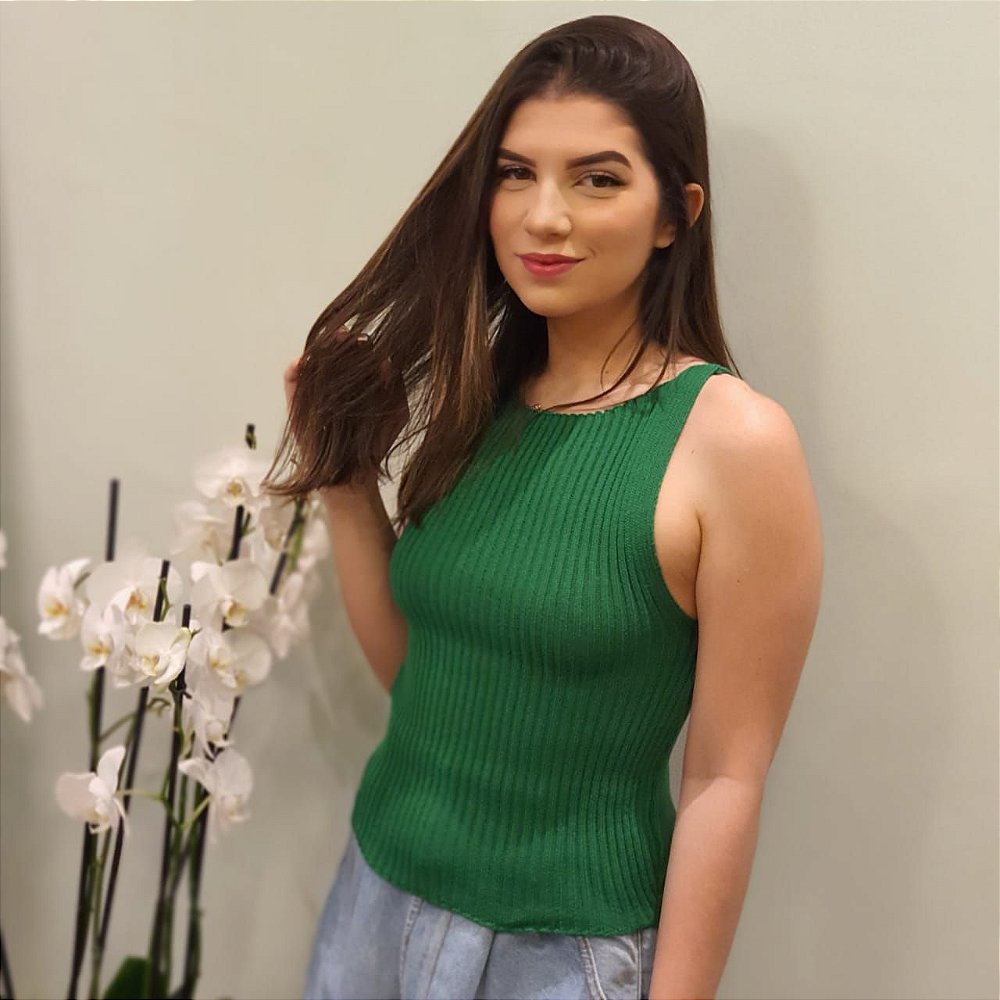 Blusa canelada verde bandeira Clearance
