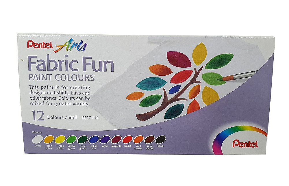 Tinta para Tecido Pentel Arts Fabric Fun 12 cores FFPC1-12 - Presentes  Mensorê