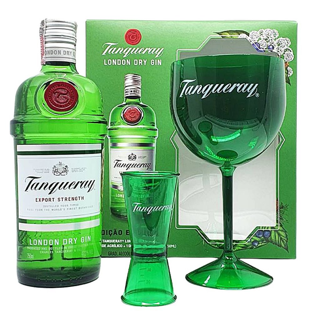 Kit Gin Tanqueray 750ml + 1 taça e 1 dosador KACTOS