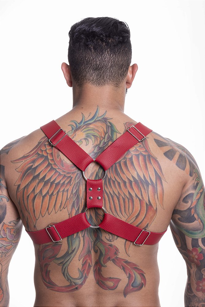 HARNE_PREMIUM_EM_COURO_SINTETICO_VERMELHO SD Clothing Vestindo o