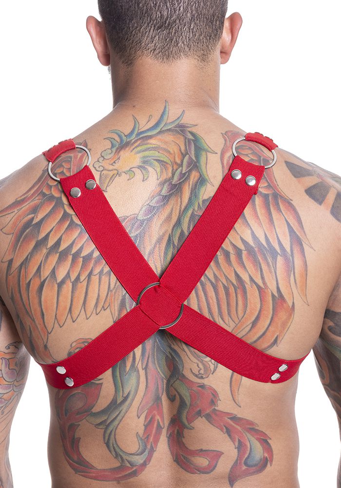 HARNESS EM ELASTICO VERMELHO COM METAL SD Clothing Vestindo o Seu