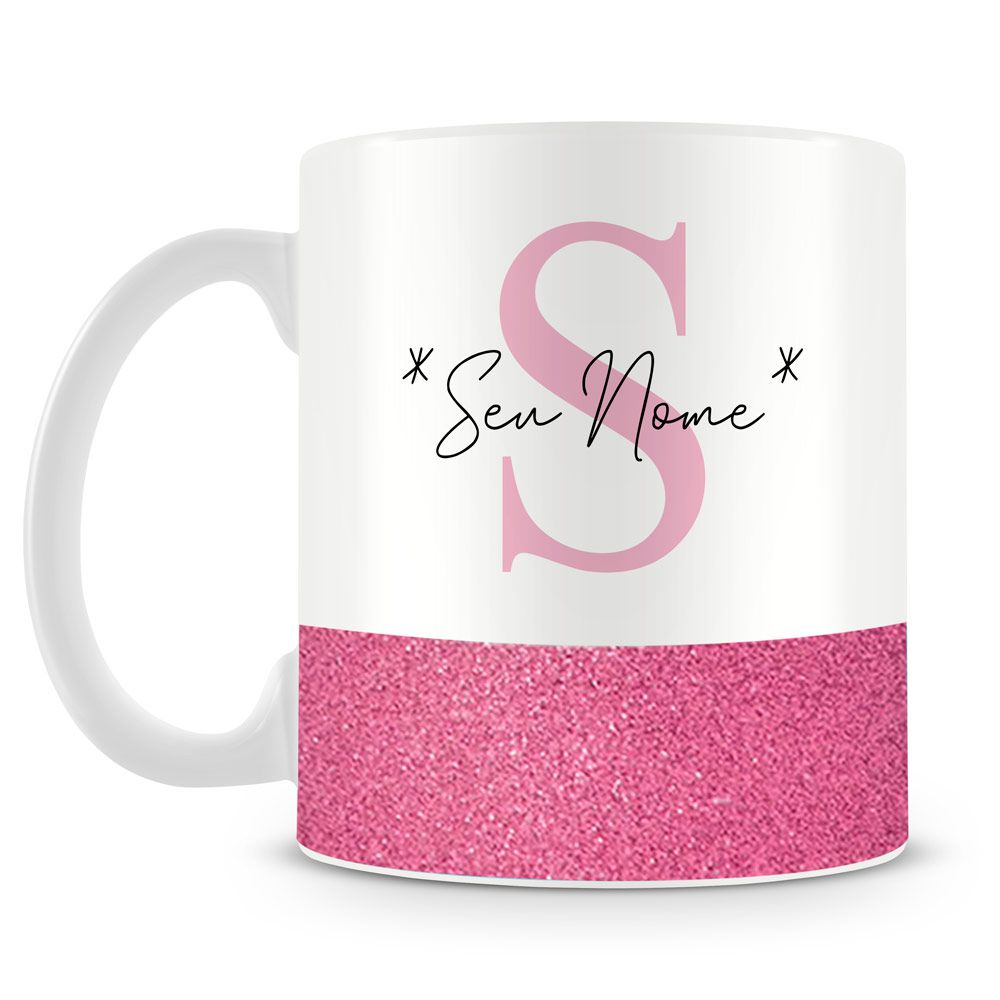 Caneca Personalizada Base Glitter Rosa Com Nome Caneca Personalizada para Todas as Ocasiões