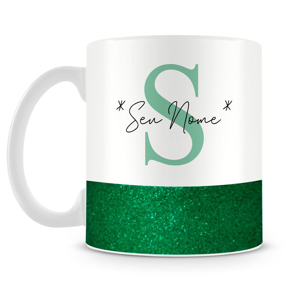 Caneca Personalizada Base Glitter Verde (Com Nome) - Caneca Personalizada para Todas as Ocasiões!